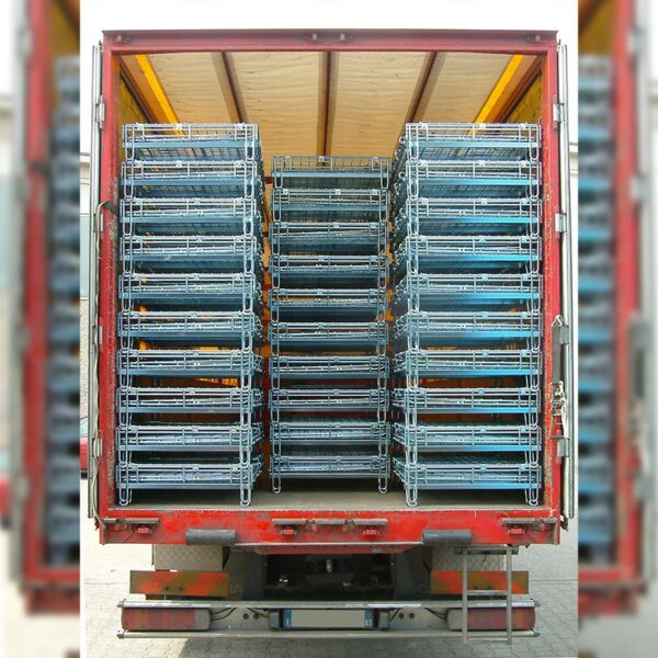 Contenitore filo metallico richiudibile impilabile per camion